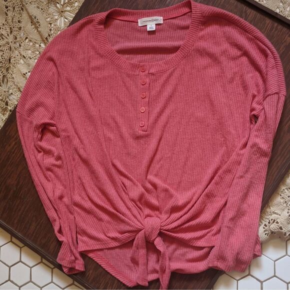 NEW Treasure & Bond Front Tie Coral Ribbed Henley Sweater Small S - Picture 3 of 9